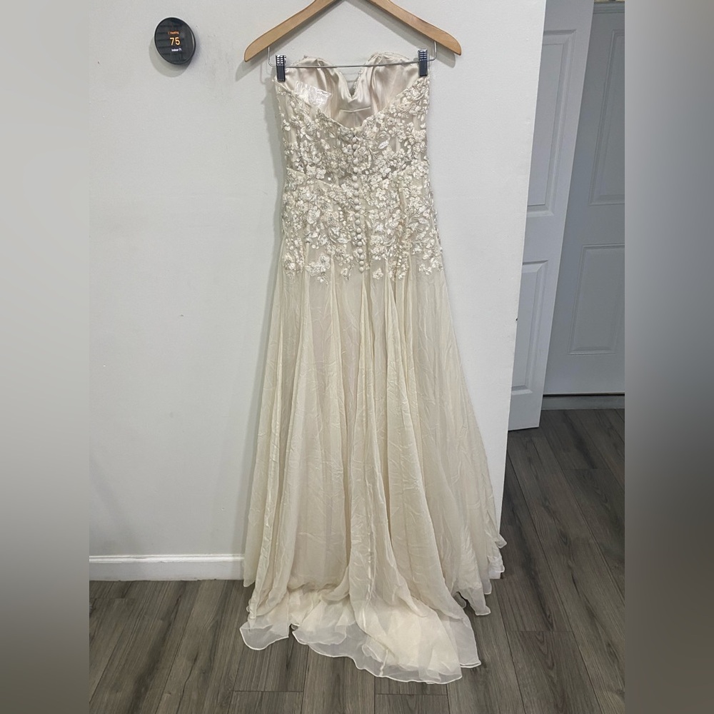 BHLDN Jenny Yoo Marianna Gown Strapless Silk‎ Ivory Chiffon Floral Size 4 - Picture 8 of 11